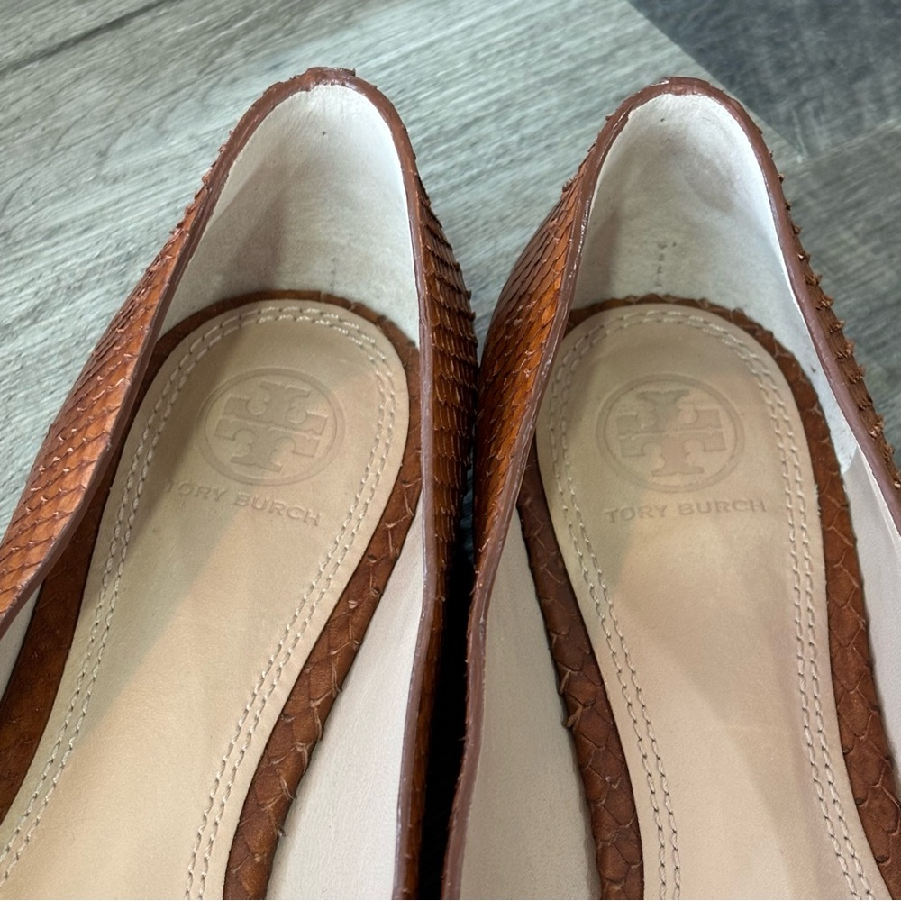 Tory Burch Lowell 2 Snakeskin-Embossed Leather Flats Brown - Size 9M, GUC - Picture 8 of 10